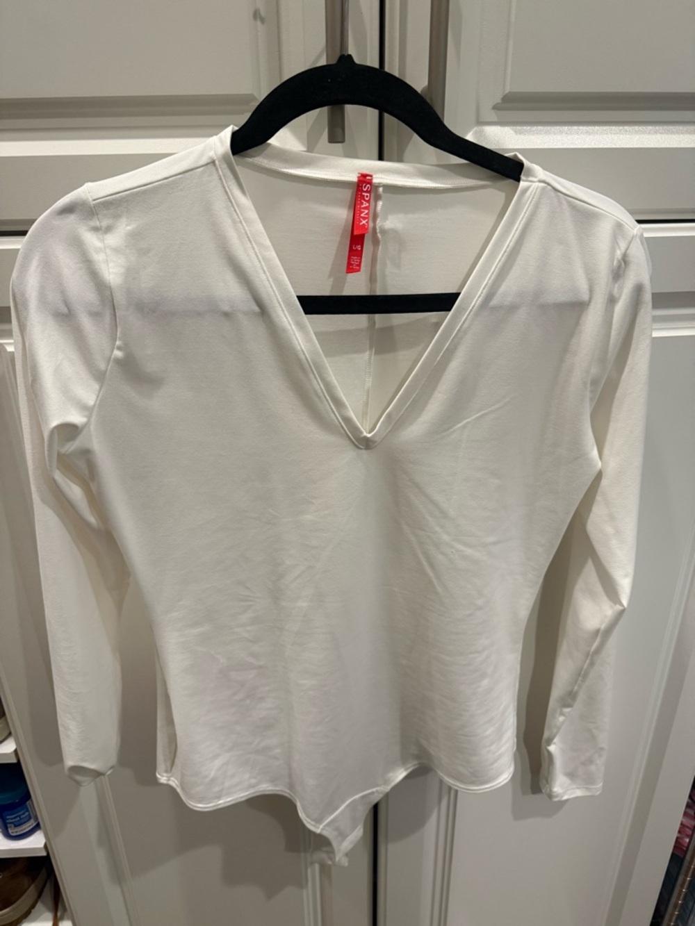 SPANX White V-Neck Long Sleeve Bodysuit